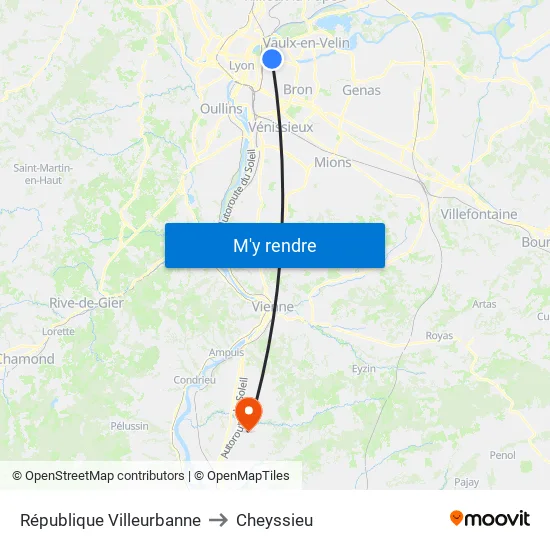 République Villeurbanne to Cheyssieu map