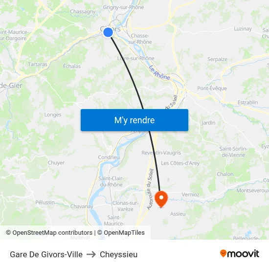 Gare De Givors-Ville to Cheyssieu map