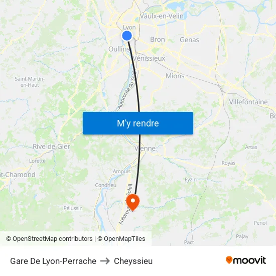 Gare De Lyon-Perrache to Cheyssieu map