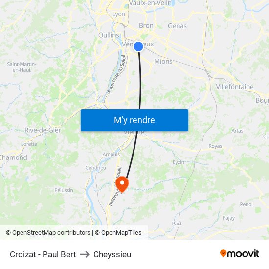 Croizat - Paul Bert to Cheyssieu map