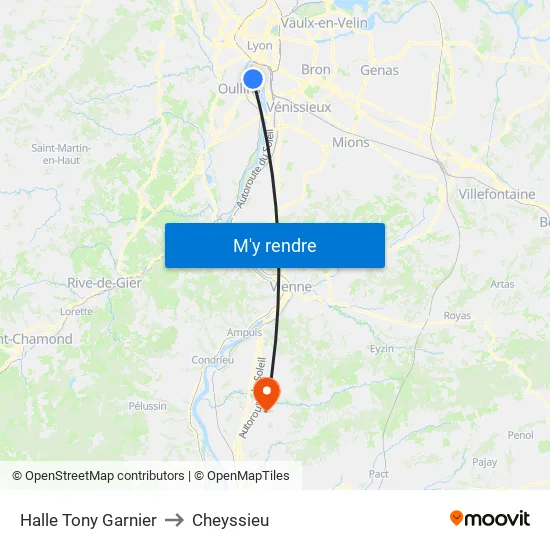 Halle Tony Garnier to Cheyssieu map