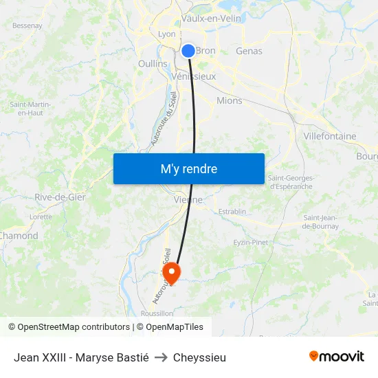 Jean XXIII - Maryse Bastié to Cheyssieu map