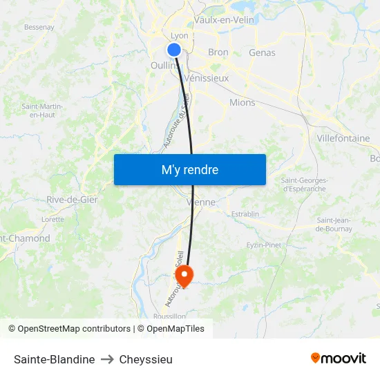 Sainte-Blandine to Cheyssieu map