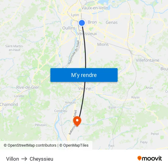 Villon to Cheyssieu map