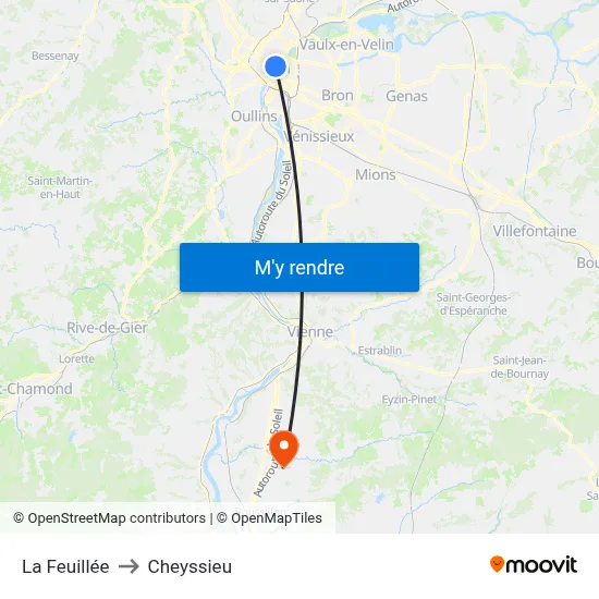 La Feuillée to Cheyssieu map