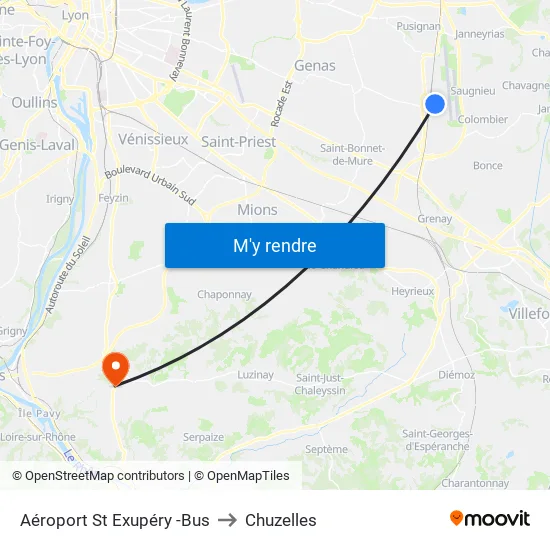 Aéroport St Exupéry -Bus to Chuzelles map