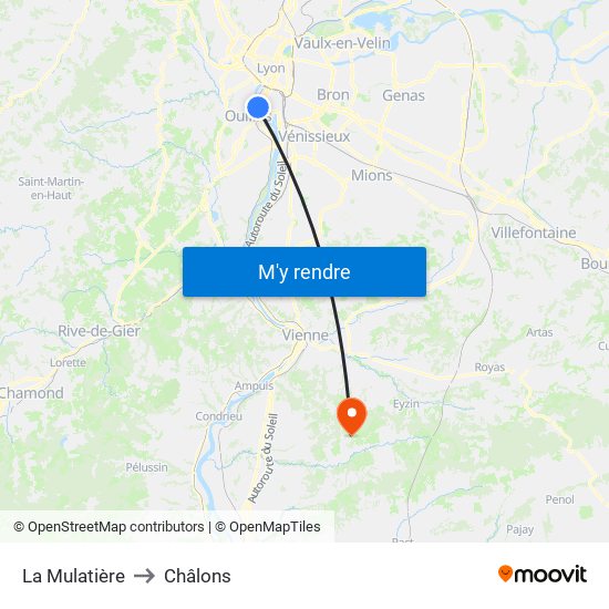 La Mulatière to Châlons map