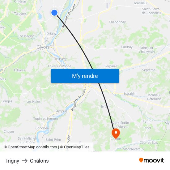Irigny to Châlons map