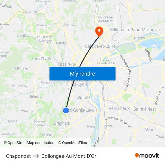 Chaponost to Collonges-Au-Mont-D'Or map