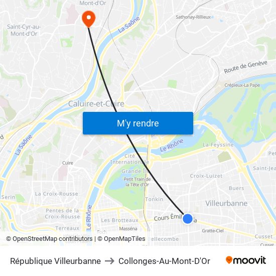 République Villeurbanne to Collonges-Au-Mont-D'Or map