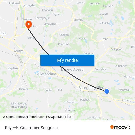 Ruy to Colombier-Saugnieu map