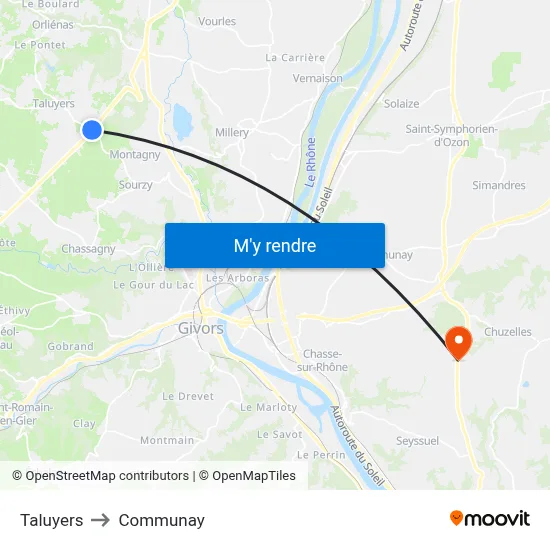 Taluyers to Communay map