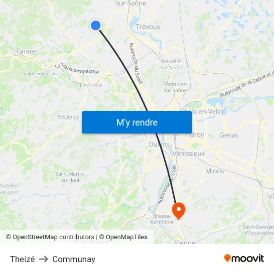 Theizé to Communay map