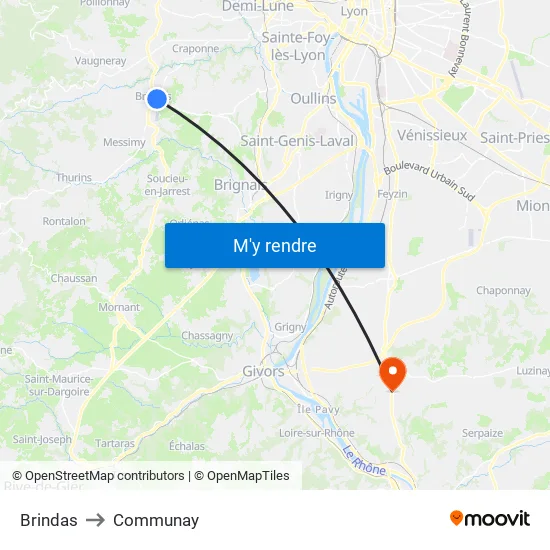 Brindas to Communay map