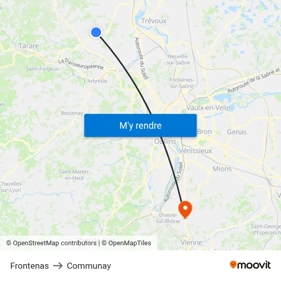 Frontenas to Communay map