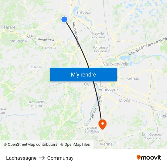 Lachassagne to Communay map