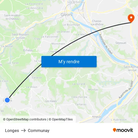 Longes to Communay map