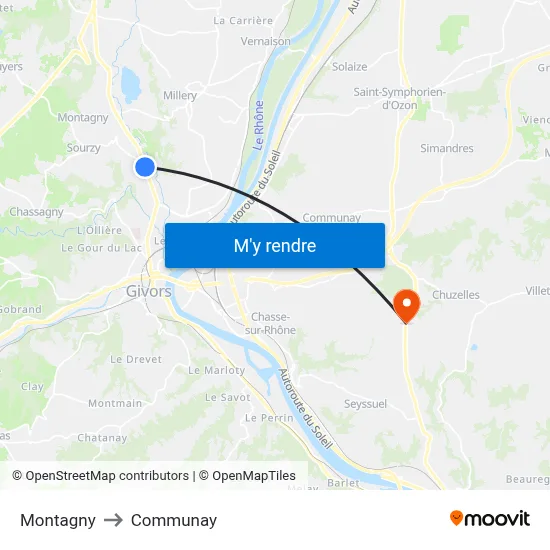 Montagny to Communay map