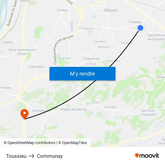 Toussieu to Communay map