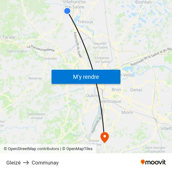 Gleizé to Communay map