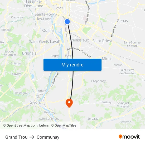 Grand Trou to Communay map