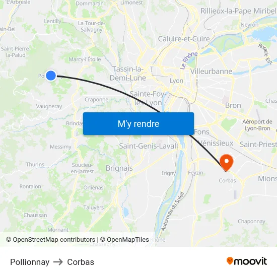 Pollionnay to Corbas map