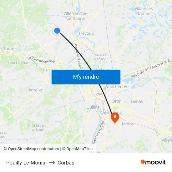 Pouilly-Le-Monial to Corbas map