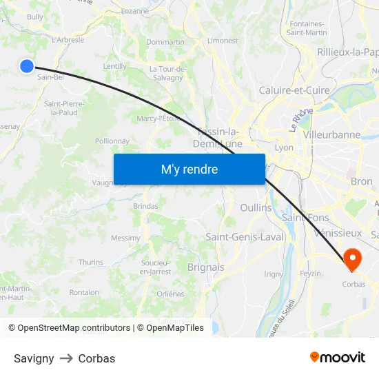 Savigny to Corbas map