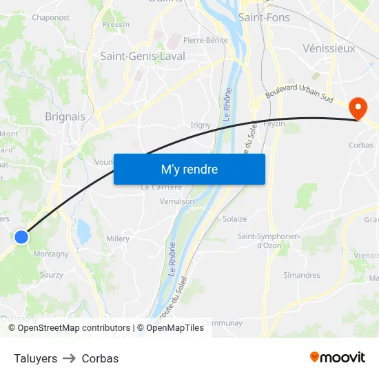 Taluyers to Corbas map