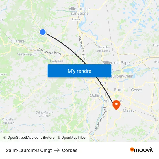 Saint-Laurent-D'Oingt to Corbas map