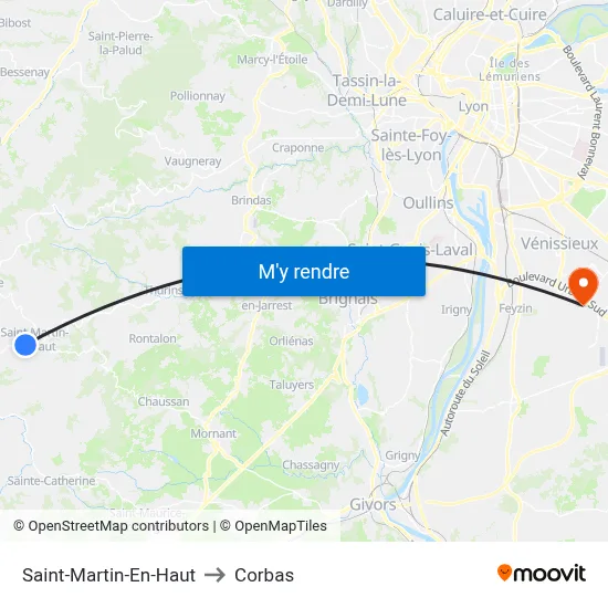 Saint-Martin-En-Haut to Corbas map