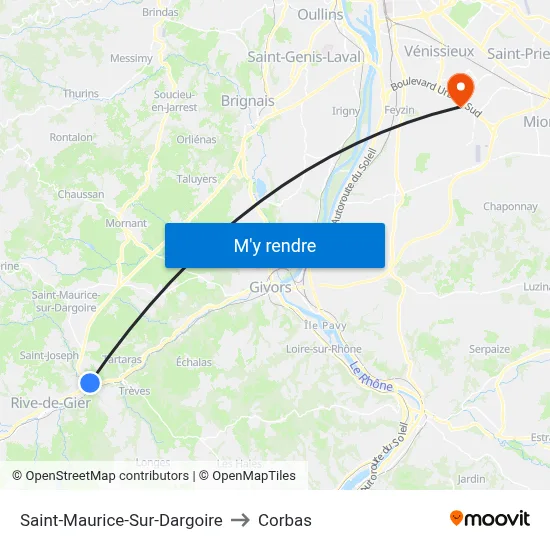 Saint-Maurice-Sur-Dargoire to Corbas map