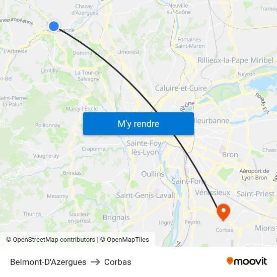 Belmont-D'Azergues to Corbas map