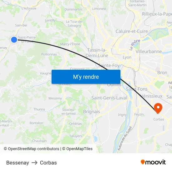 Bessenay to Corbas map