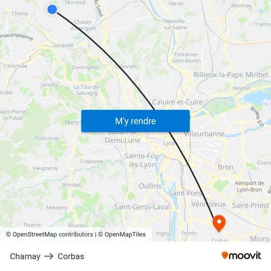 Charnay to Corbas map