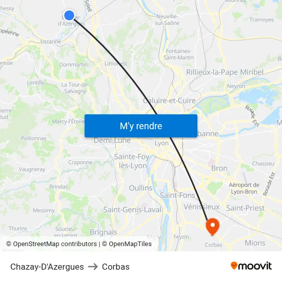 Chazay-D'Azergues to Corbas map