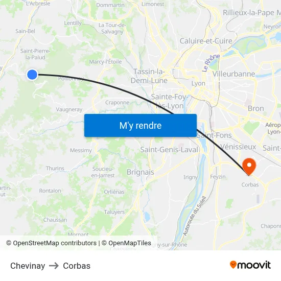 Chevinay to Corbas map