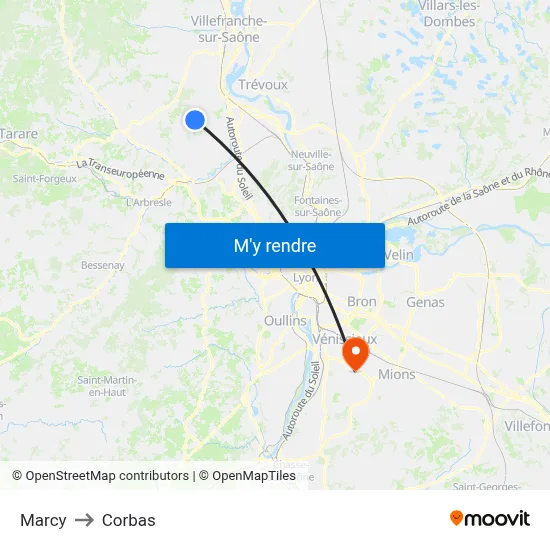 Marcy to Corbas map