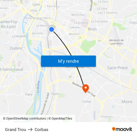 Grand Trou to Corbas map