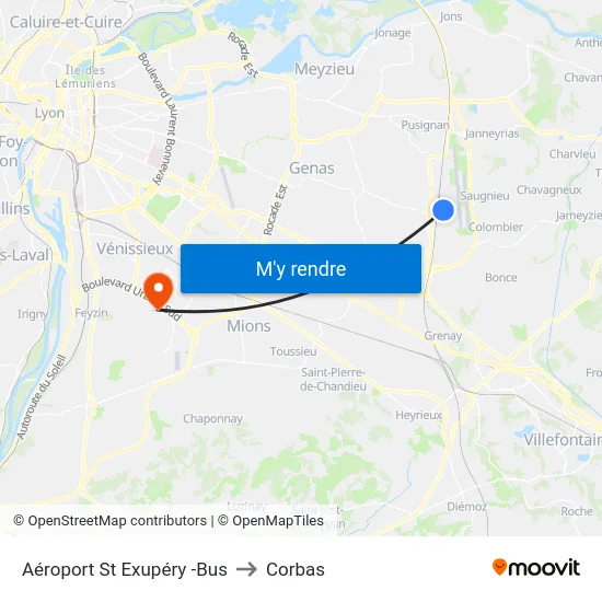 Aéroport St Exupéry -Bus to Corbas map