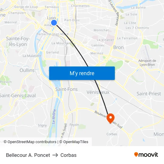 Bellecour A. Poncet to Corbas map
