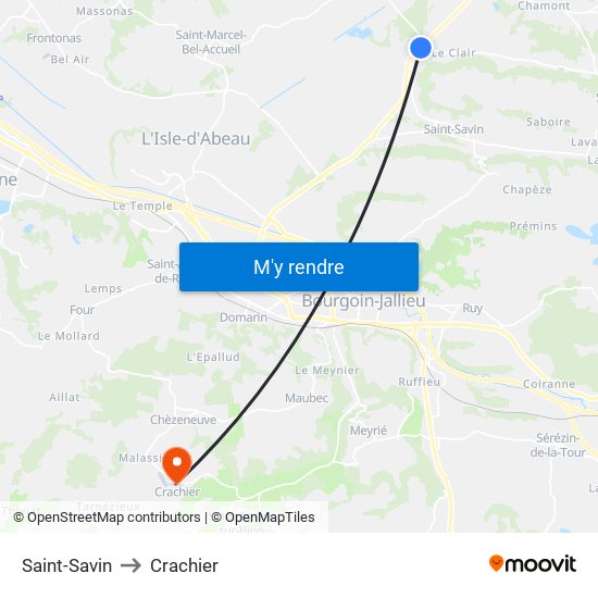 Saint-Savin to Crachier map