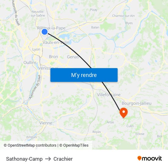 Sathonay-Camp to Crachier map