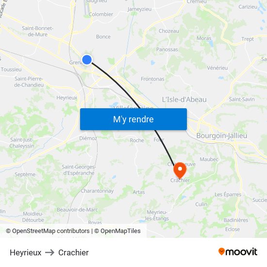Heyrieux to Crachier map