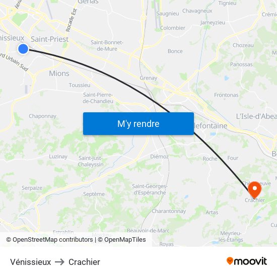 Vénissieux to Crachier map