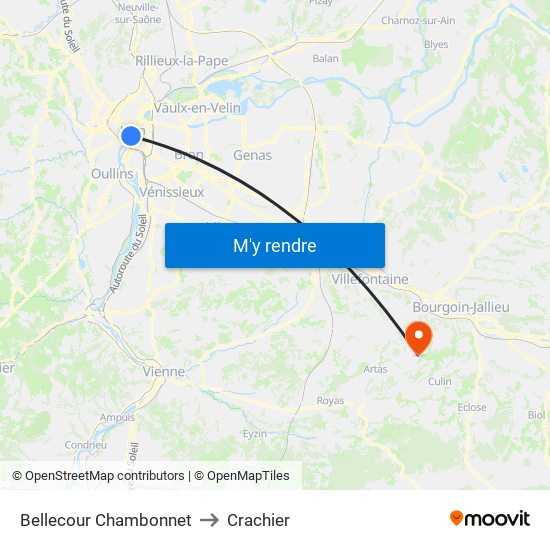 Bellecour Chambonnet to Crachier map