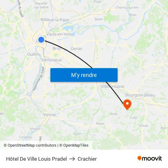 Hôtel De Ville Louis Pradel to Crachier map