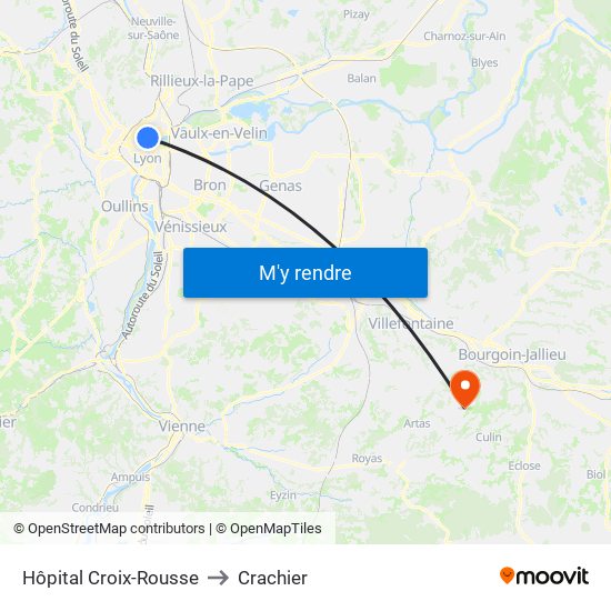Hôpital Croix-Rousse to Crachier map