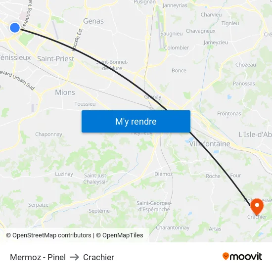 Mermoz - Pinel to Crachier map
