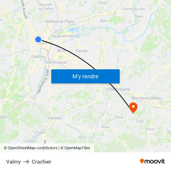 Valmy to Crachier map